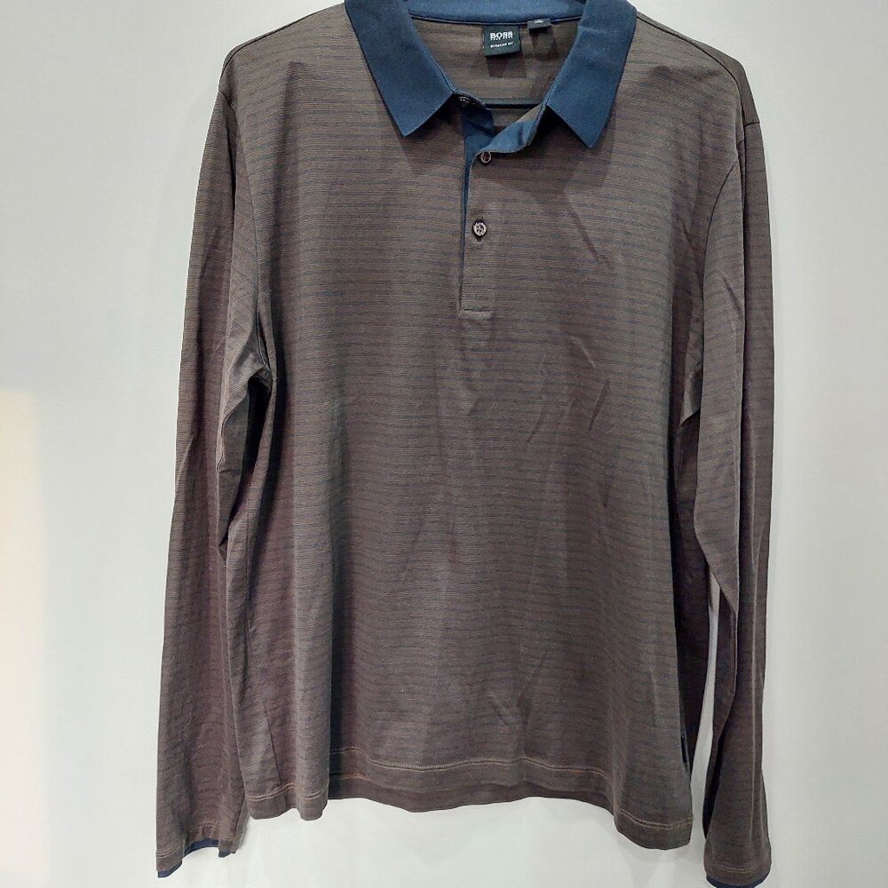 Boss Hugo Boss Men's Size L Black Label Brown Long Sleeve Polo Shirt New WOT